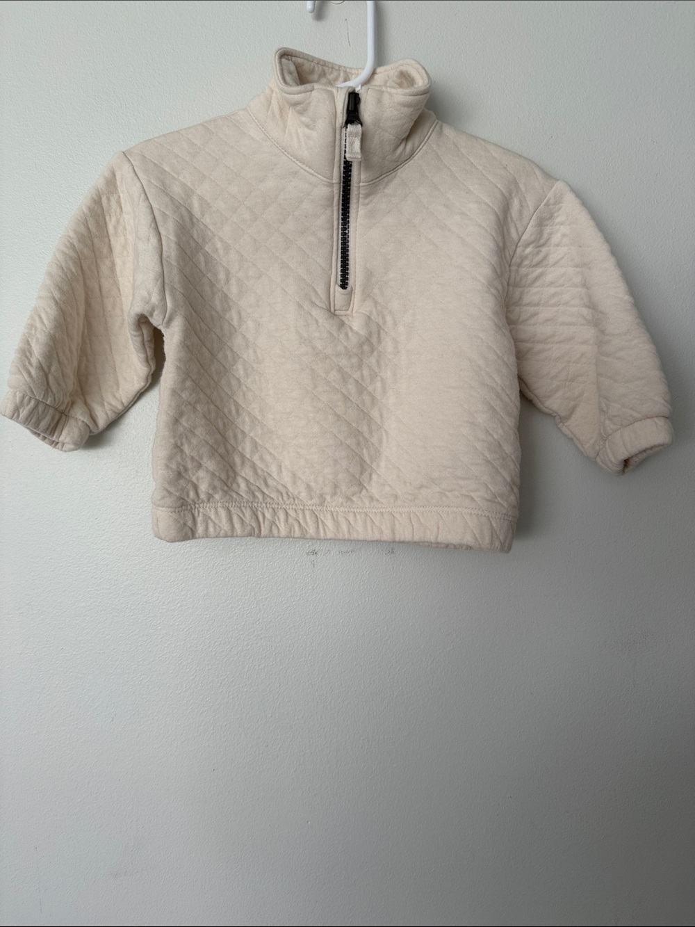 Kids Quilted Half-Zip Pullover - Cream